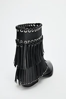 STUDDED FRINGED ANKLE BOOTS