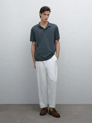 Short sleeve cotton knit polo shirt