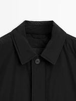 Short technical fabric trench coat