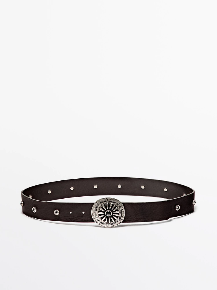 Leather belt with boho appliqués