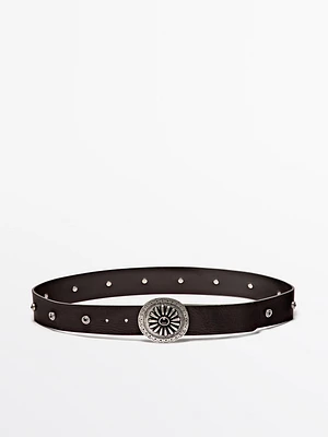 Leather belt with boho appliqués