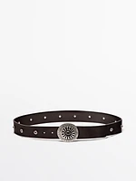 Leather belt with boho appliqués