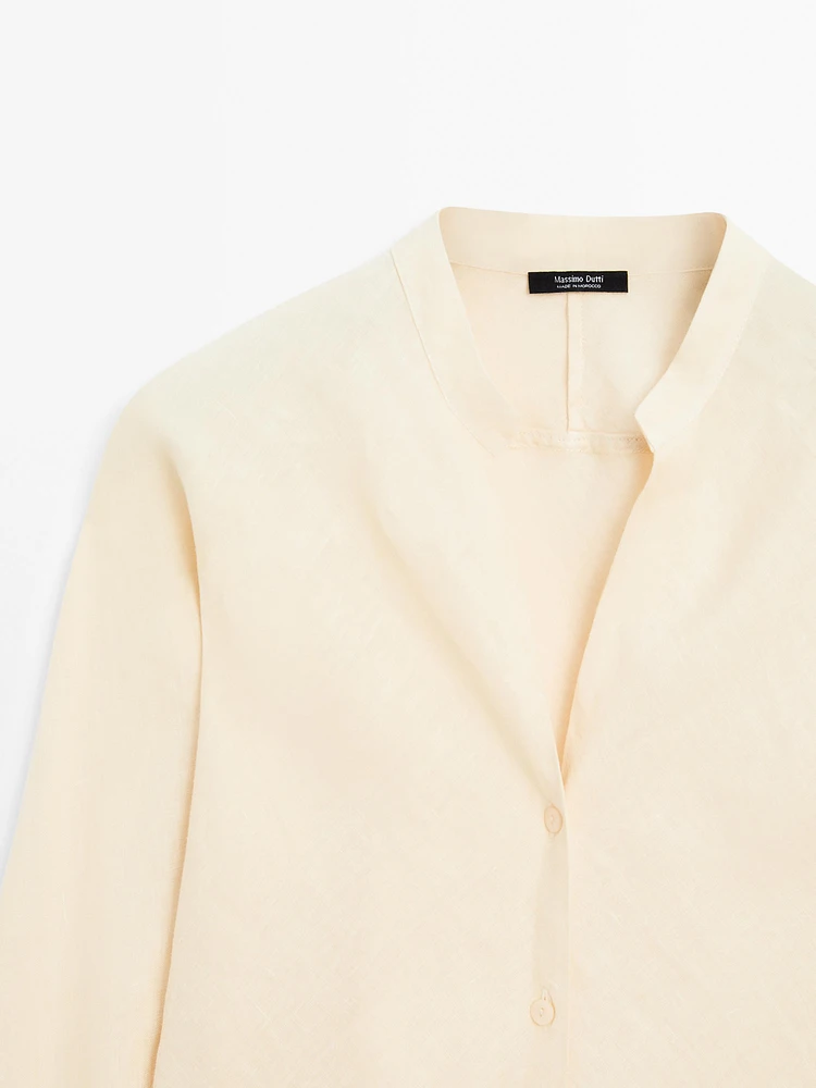 Flowing linen shirt with stand collar