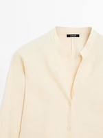 Flowing linen shirt with stand collar