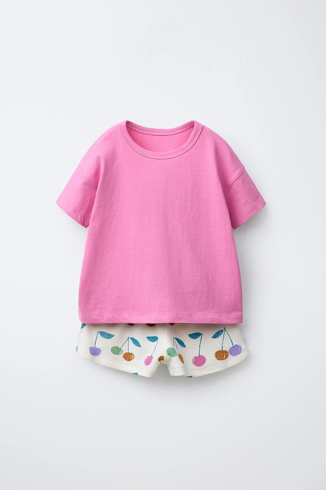 ENSEMBLE T-SHIRT UNI ET BERMUDA WAFFLE