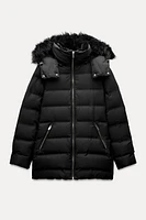 WIND PROTECTION MID-LENGTH HOODED DOWN JACKET