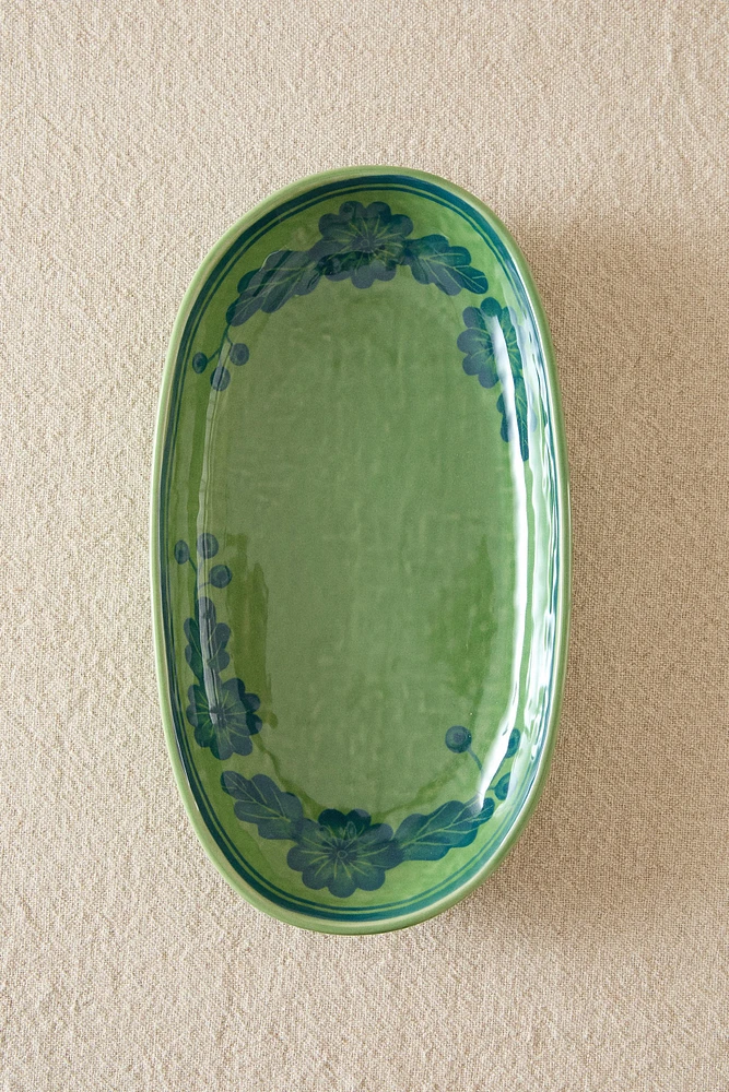PLAT GRÈS OVALE FLEURS