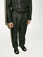 100% linen double dart trousers
