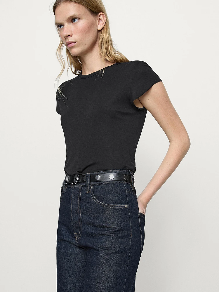 Faded straight-leg high-waist jeans