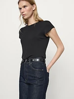 Faded straight-leg high-waist jeans