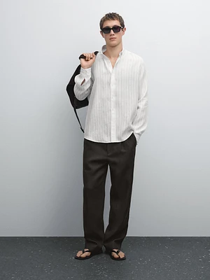 Regular fit striped 100% linen shirt