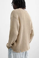 RIBBED DISTRESSED SWEATER