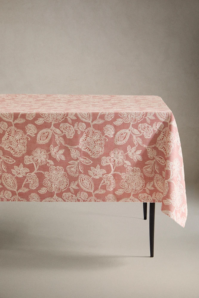 NAPPE COTON LIN JACQUARD FLEURS