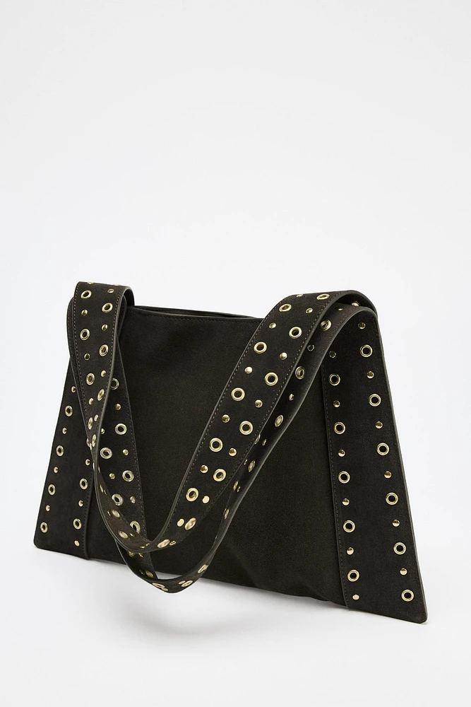 SUEDE STUDDED SHOULDER BAG