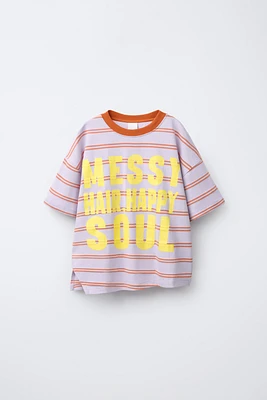 STRIPED AND TEXT T-SHIRT