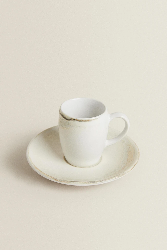 STONEWARE COFFEE CUP AND SAUCER