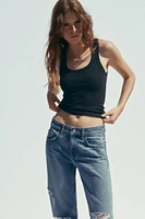 TRF MID-RISE RIPPED WIDE LEG JEANS