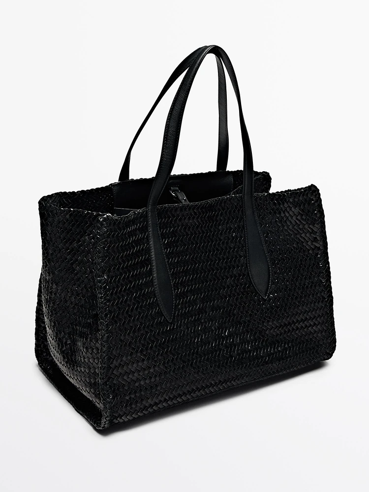 Grand sac satchel tressé en cuir nappa