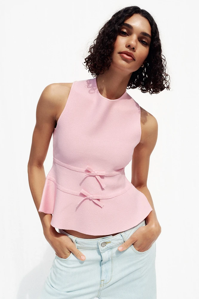 TIE-DETAIL PEPLUM KNIT TOP