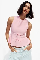 TIE-DETAIL PEPLUM KNIT TOP