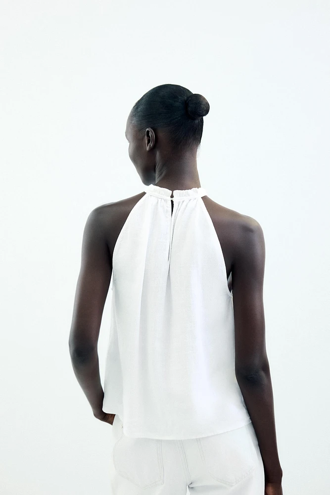 TOP HALTER VOLANTS AVEC RAMIE