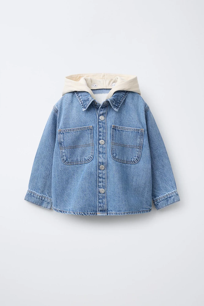 SURCHEMISE EN DENIM CAPUCHE AMOVIBLE