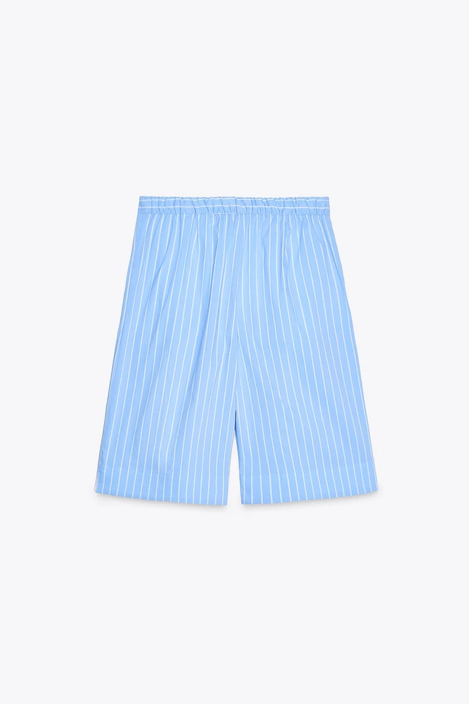 ZW COLLECTION STRIPED PLEATED BERMUDA SHORTS