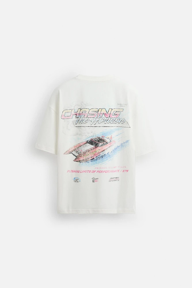 T-SHIRT IMPRIMÉ DÉLAVÉ RACING