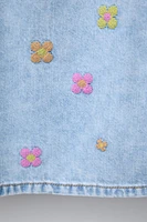 EMBROIDERED FLORAL DENIM DRESS