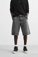 BERMUDA DENIM DÉLAVÉ COUPE BAGGY