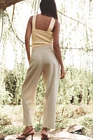PLEATED LINEN STRAIGHT LEG PANTS