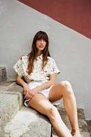 PRINTED SHIRT WITH EYELET EMBROIDERY