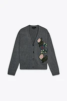 FLORAL EMBROIDERY KNIT CARDIGAN