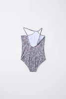 6-14 YEARS/ ASYMMETRICAL ANIMAL PRINT SWIMSUIT