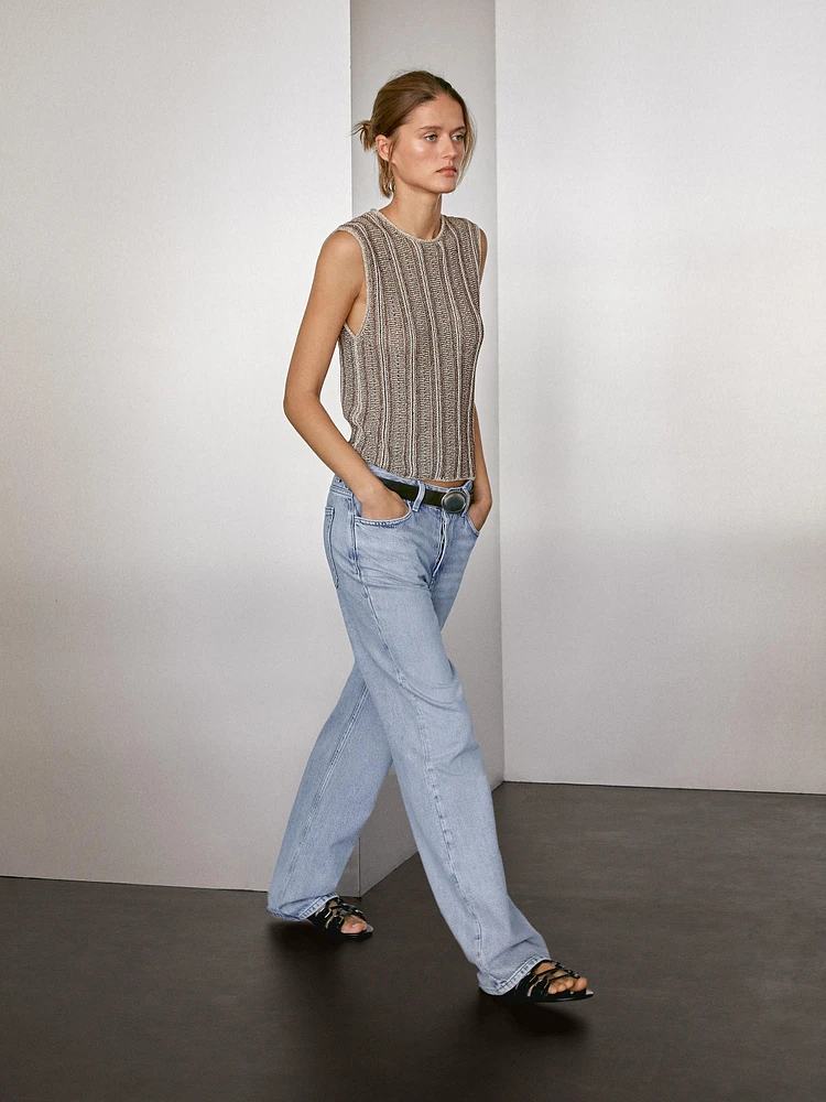 Top en maille ajourée de coton mélang