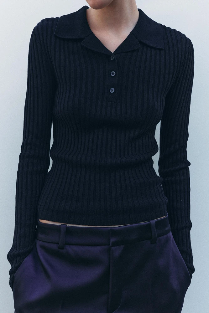 PULL POLO EN MAILLE CÔTELÉE