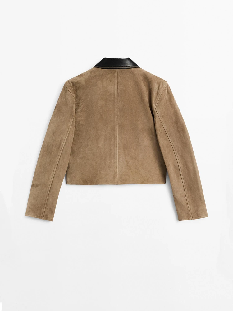 Blouson contrastant cuir et daim