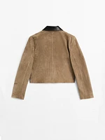 Contrast suede leather jacket