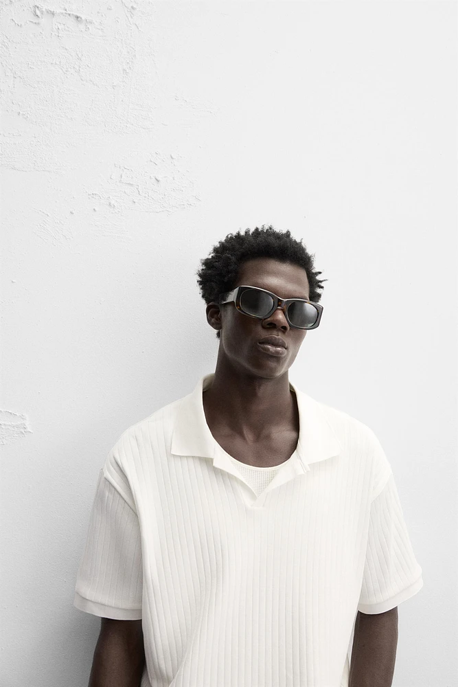 RIBBED TEXTURED POLO SHIRT