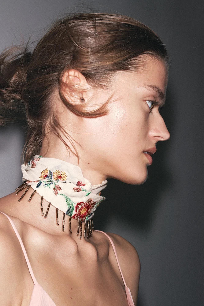 EMBROIDERED BEADED SCARF