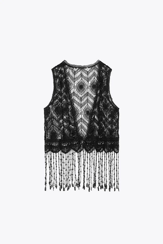 FRINGED CROCHET VEST