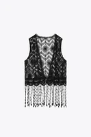 FRINGED CROCHET VEST