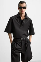 PLEATED COTTON LINEN SHORTS