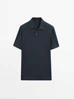 Short sleeve linen blend polo shirt