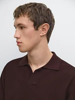 Textured knit short sleeve polo shirt