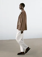 Blazer fluide en cuir finition daim