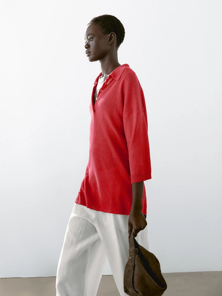 Pull en maille oversize à col polo