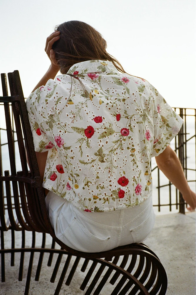 PRINTED SHIRT WITH EYELET EMBROIDERY