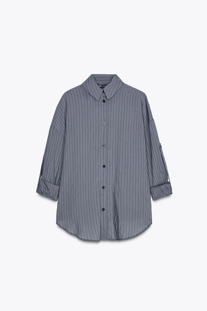 STRIPED ROLL-TAB SLEEVE SHIRT