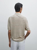 100% linen striped knit polo shirt